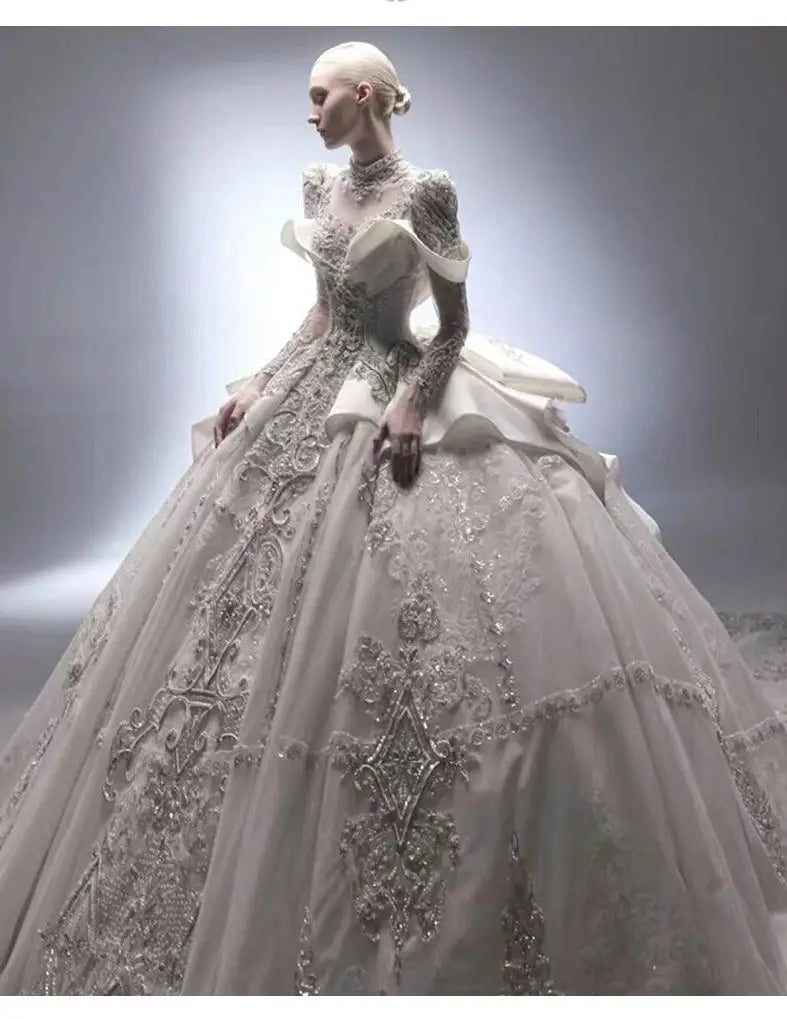 Long Sleeve Princess Sparkling Beaded Bridal Gown Bazaare Mart Beaded Long Sleeve Bridal Gown