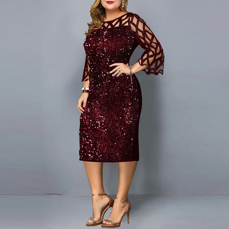 Elegant Sequin Plus Size Dress Wine Red Bazaare Mart Elegant Sequin Plus Size Dress