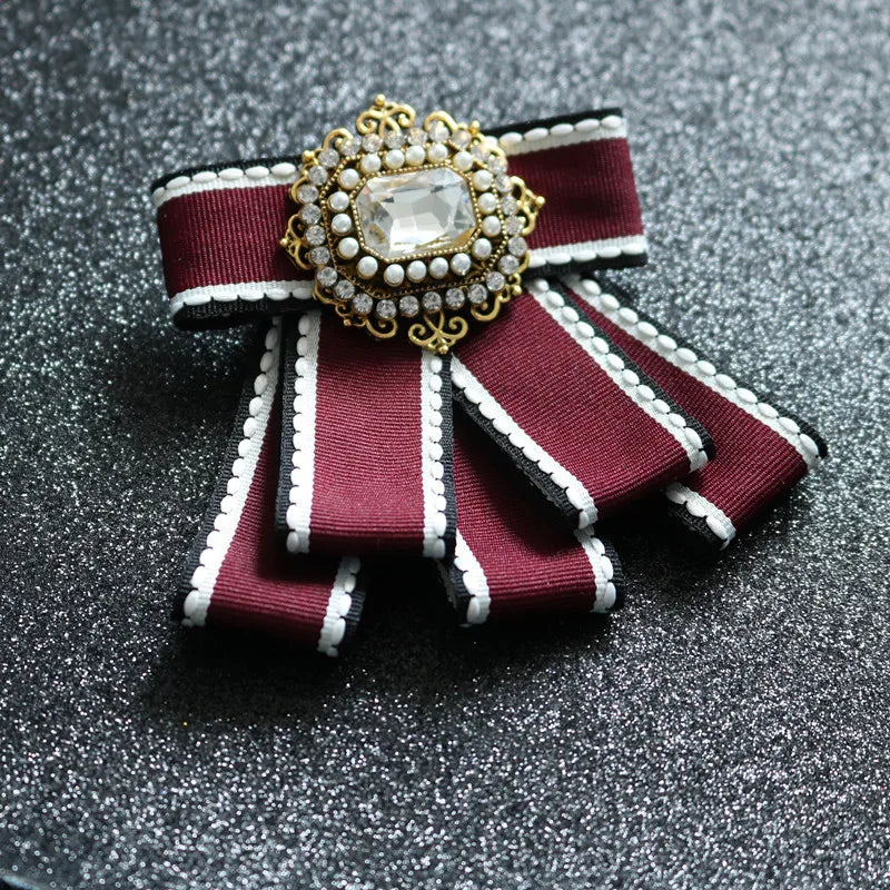 Fashion British Multi-layer Wedding Ribbon and Crystal Bowtie 1 Bazaare Mart Fancy Jeweled Neck Tie