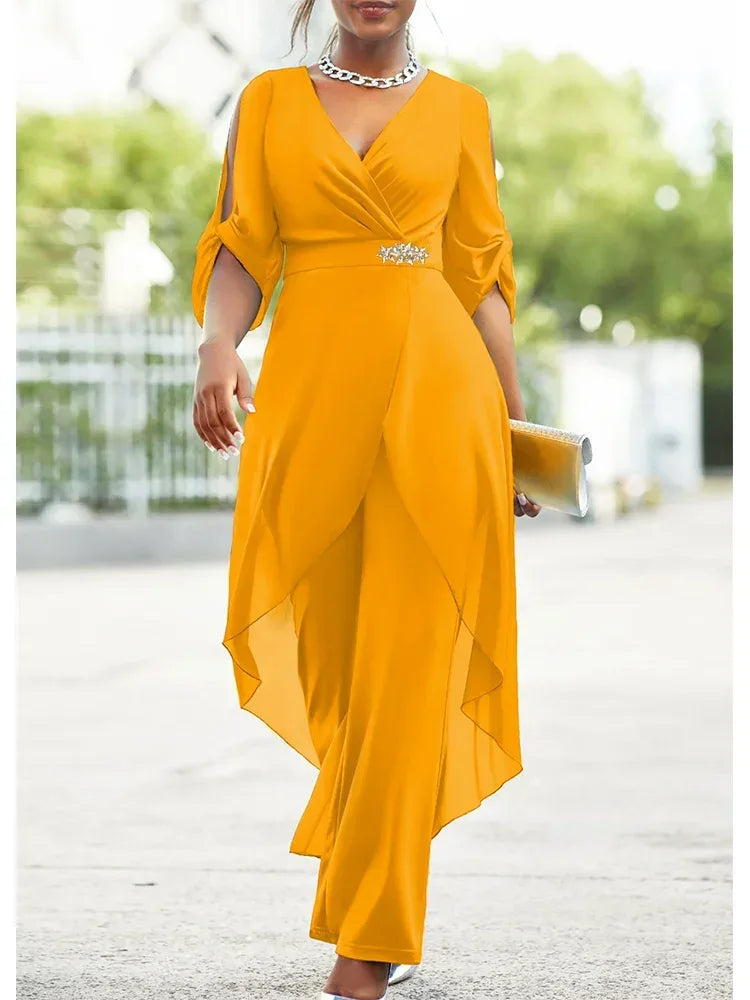 V-neck Chiffon 2-piece Plus Size Jumpsuit