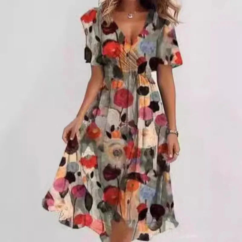 Elegant Floral Surplice Midi Dress Pattern 4 Bazaare Mart Surplice Midi Dress