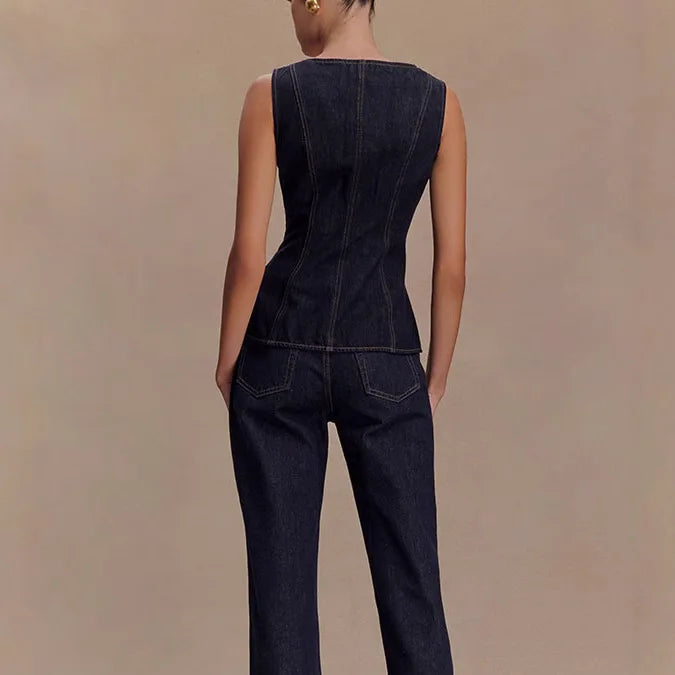 Dark Blue Denim Pant Set