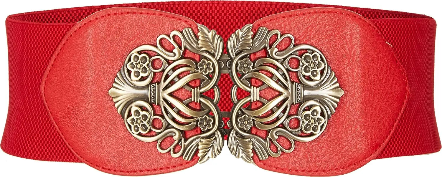 Black Butterfly 3 Inch Wide Elastic Vintage Belt Red 68cm to 85cm waist Bazaare Mart Wide Belt