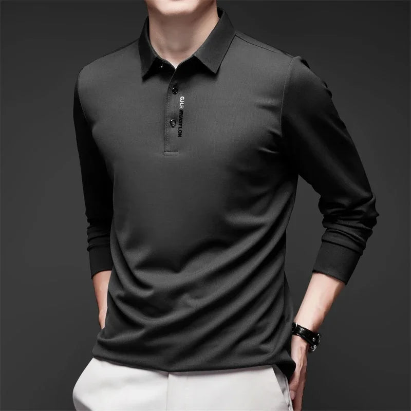 Men's Business Casual Long Sleeve Polo Shirt