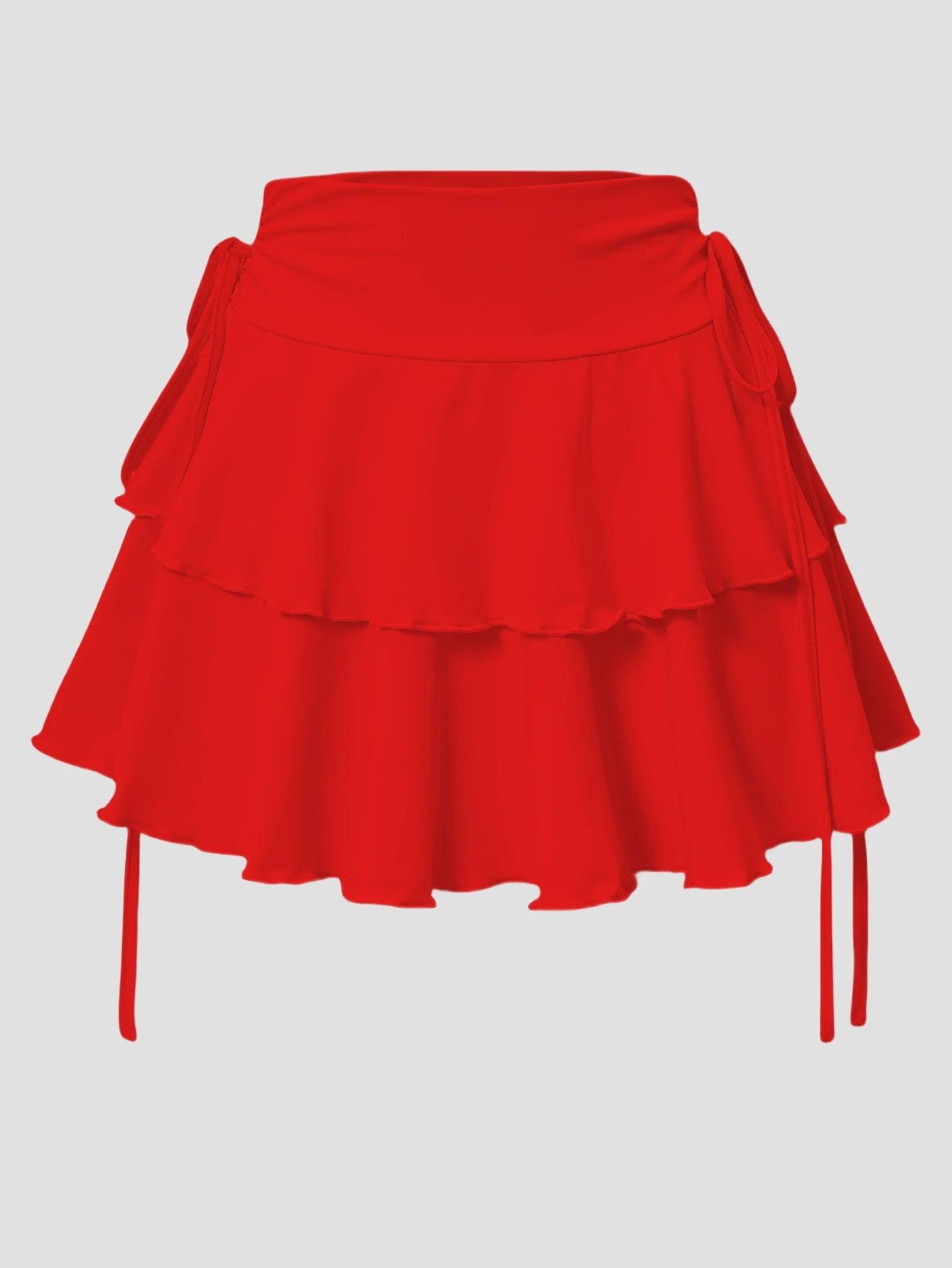 Cute Layered Side Lace Up Mini Skirt Red Bazaare Mart Mini Skirt