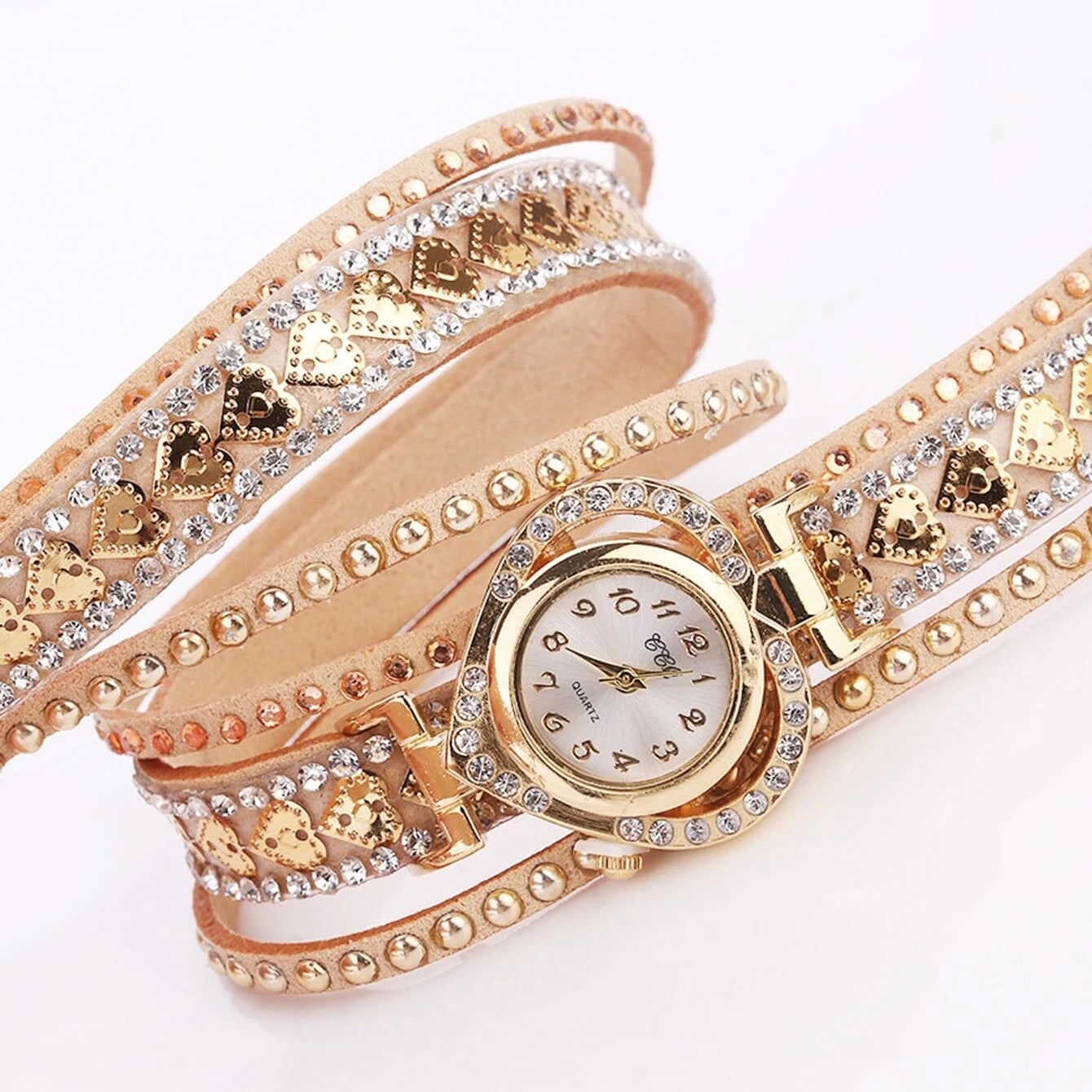 Women's Rhinestone Heart Wrap Bracelet Watch | Elegant Leather Quartz Watch Bazaare Mart Ladies Watch