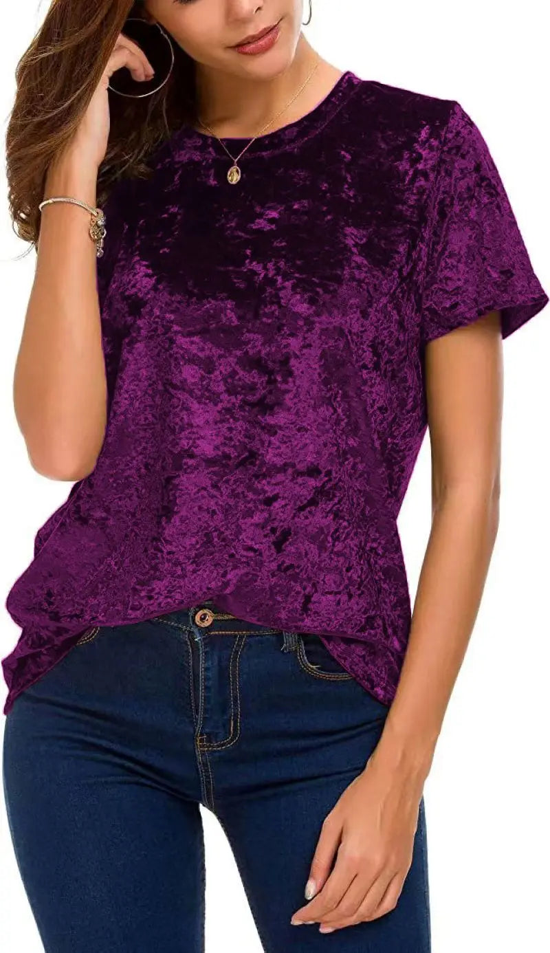 Plus Size Velvet Short Sleeve Top