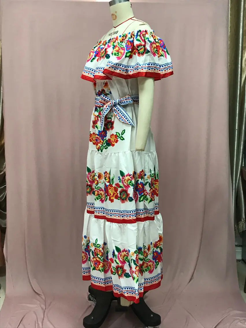 Off-shoulder Long Ruffled Peasant Dress