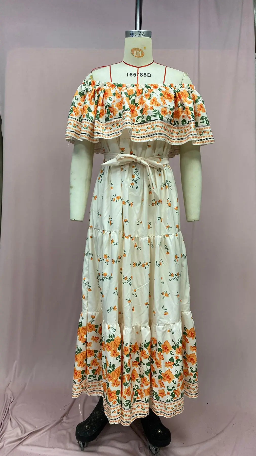 Off-shoulder Long Ruffled Peasant Dress