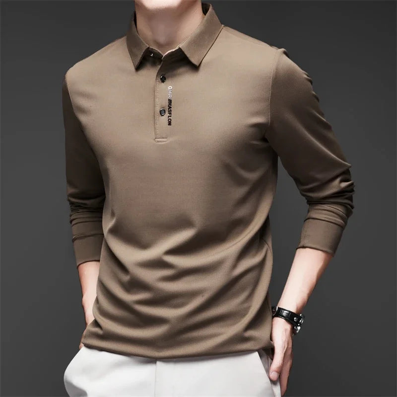 Men's Business Casual Long Sleeve Polo Shirt