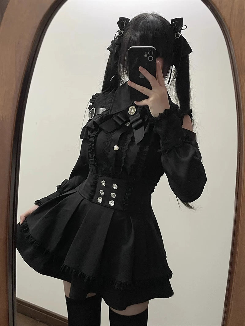 Jirai kei Shirt JK Skirt Japanese Style Lolita Y2K Sweet School Uniform Blouse Top Dress Darkness Outfit Women Girls Theme Party Bazaare Mart