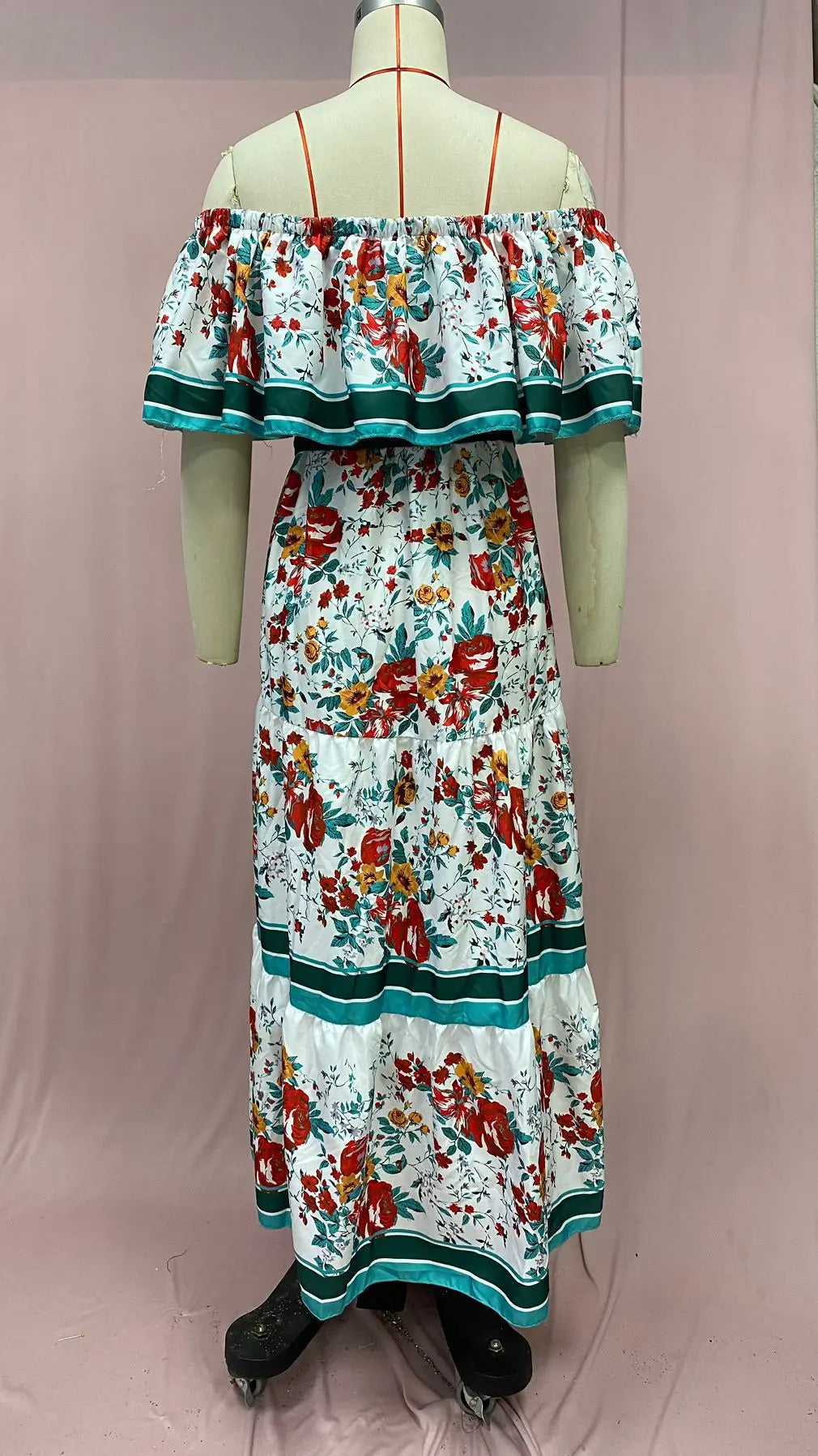 Off-shoulder Long Ruffled Peasant Dress
