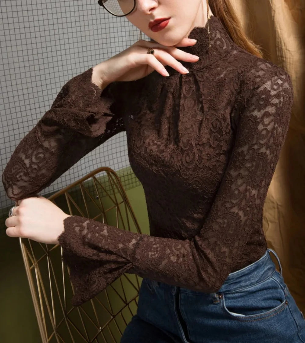Lace Turtleneck Long Bell Sleeve Bazaare Mart Lace Turtleneck Long Bell Sleeve