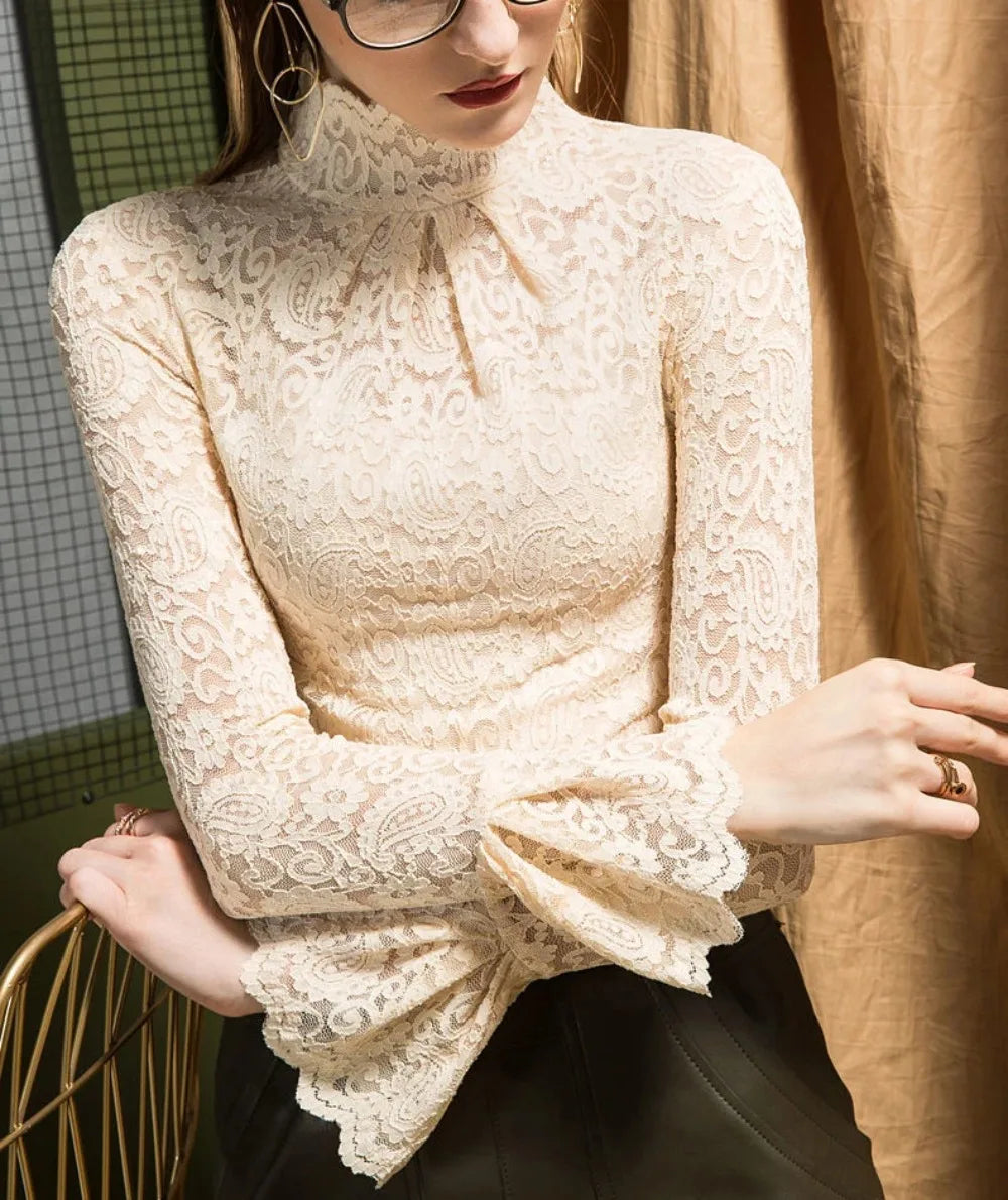 Lace Turtleneck Long Bell Sleeve Bazaare Mart Lace Turtleneck Long Bell Sleeve