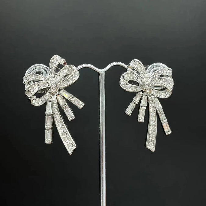 Vintage Bow Earrings and Pearl Necklace Bazaare Mart Vintage Bow Earrings and Pearl Necklace