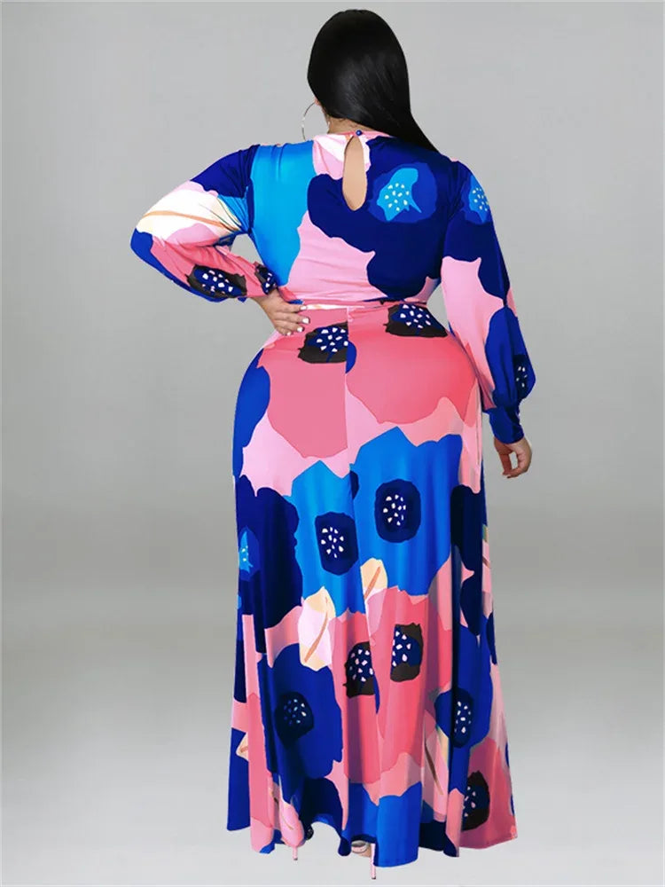 Colorful Long Sleeve Large Print Flower Maxi Dress Bazaare Mart Colorful Long Sleeve Large Print Flower Maxi Dress
