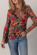 Sheer Fall Floral Long Sleeve Top Multicolour 95%Polyester+5%Elastane Shewin Long Sleeve Tops