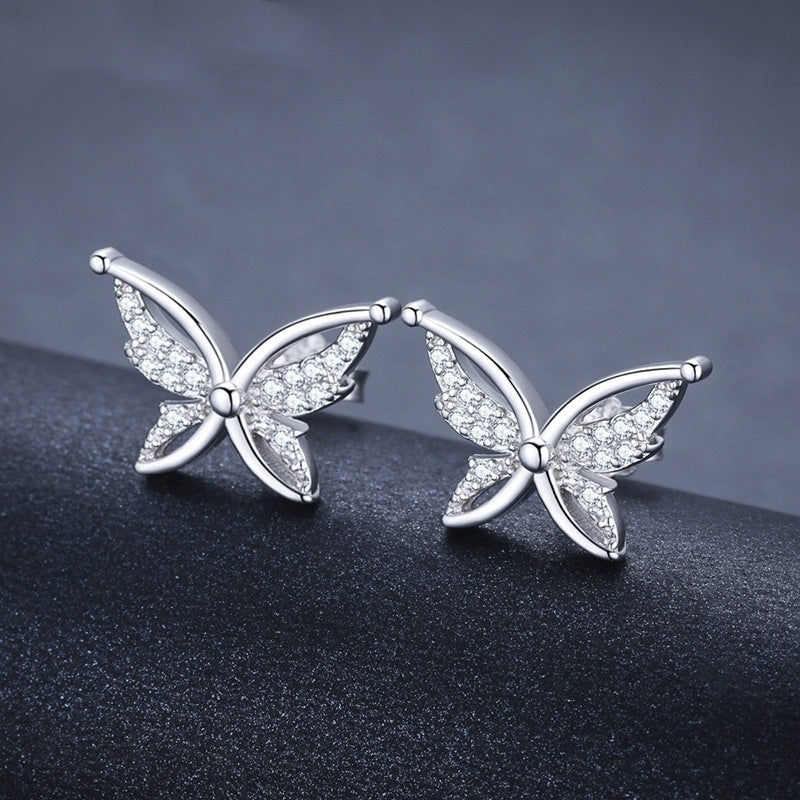 Silver Rhinestone Butterfly Earrings