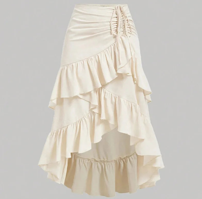 Sinched Ruffled Tiered Layered Skirt APRICOT Bazaare Mart Wrap Sinched Ruffled Skirt