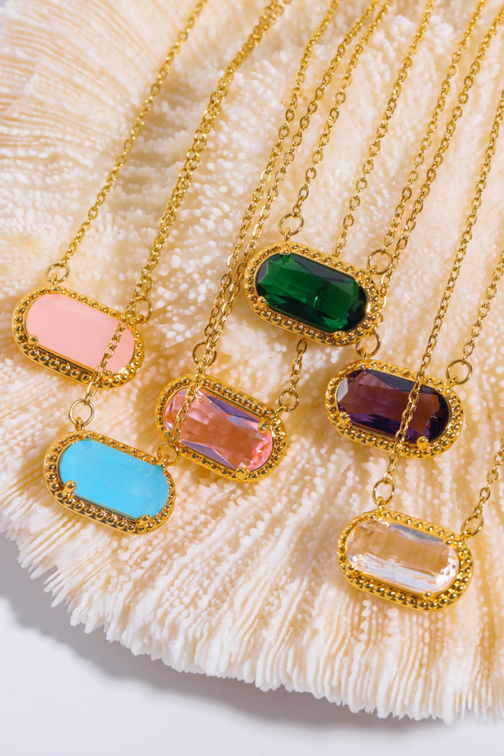 Oval Stone 14K Gold Plated Pendant Necklace - Bazaare Mart