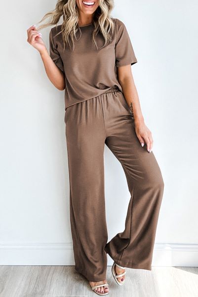 Smoke Gray 2pcs Wide Leg Pants Set