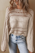 Smoke Gray Hollow-out Cable Knit Cropped Sweater Smoke Gray 60%Cotton+40%Acrylic Bazaare Mart Sweaters & Cardigans/Sweaters