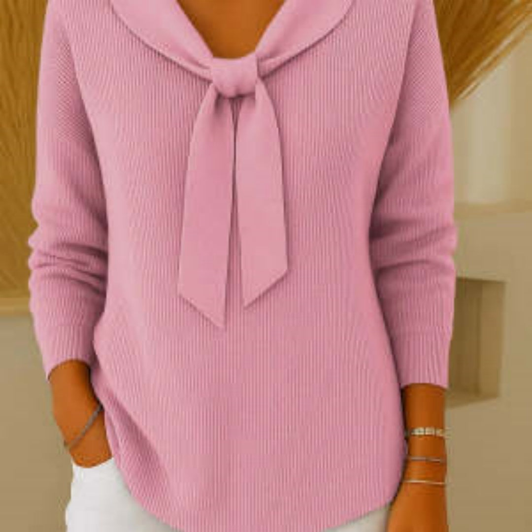 Pink sweater with a tie detail 