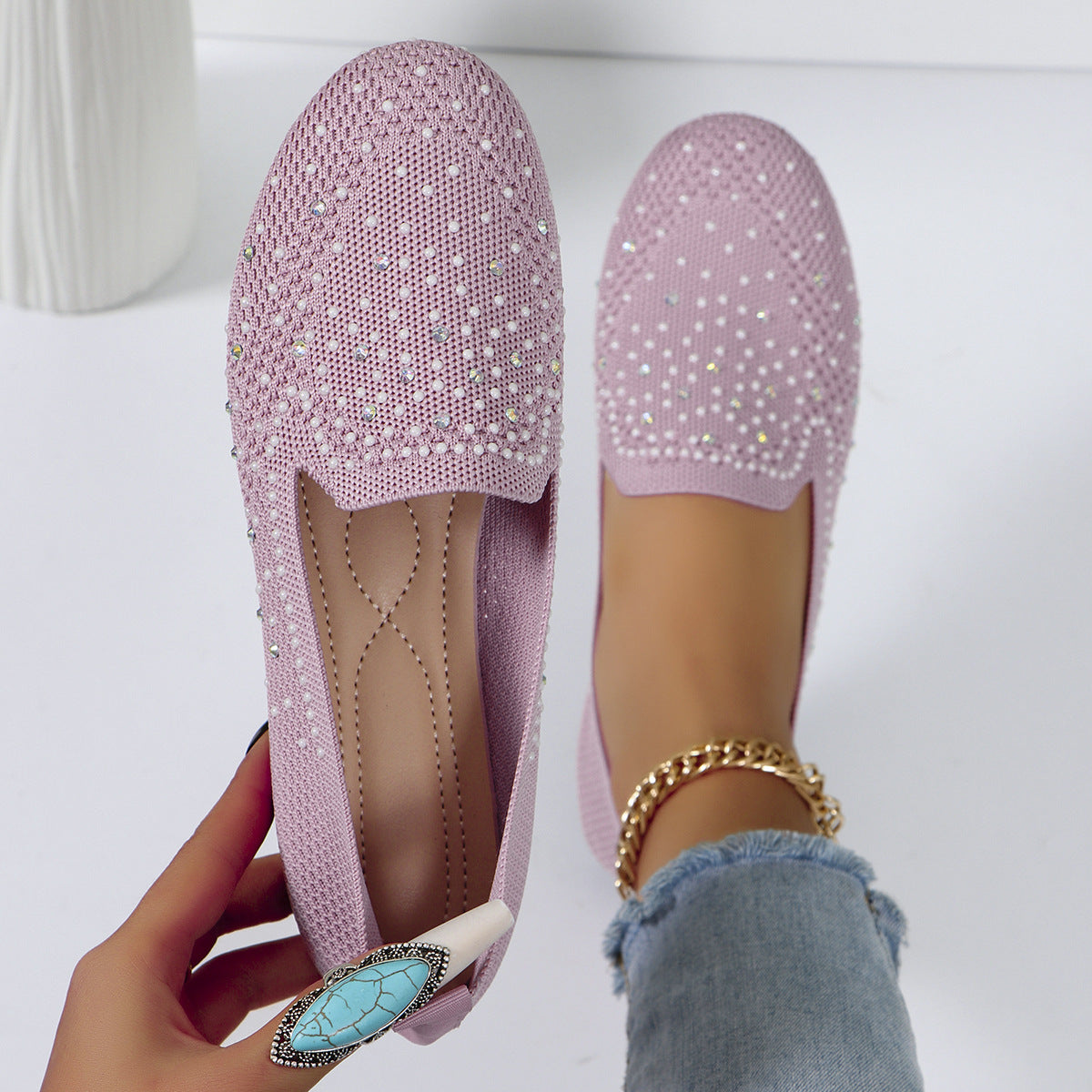 Sparkly Mesh Slip On Flats