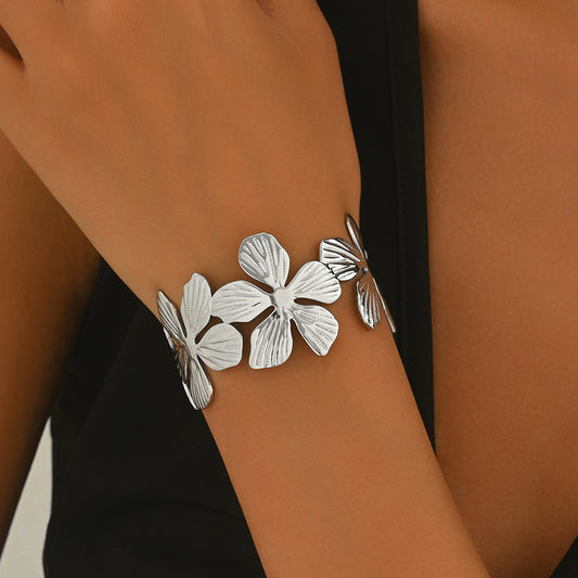 Stainless Steel Floral Bracelet