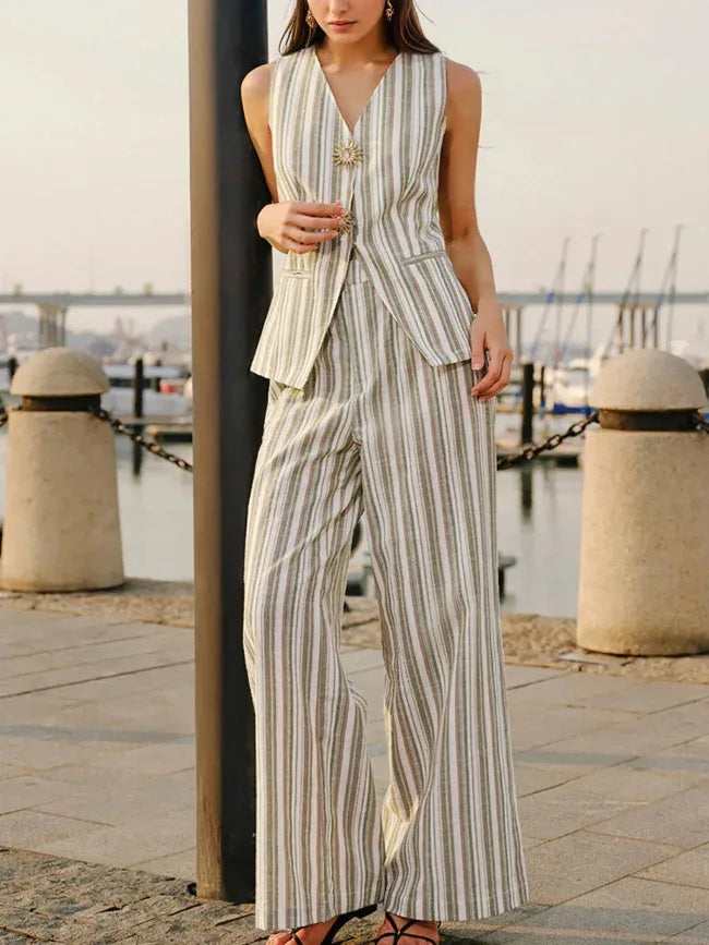 Striped Vest and Pants Set Stripes Bazarre Mart Striped Vest and Pants Set