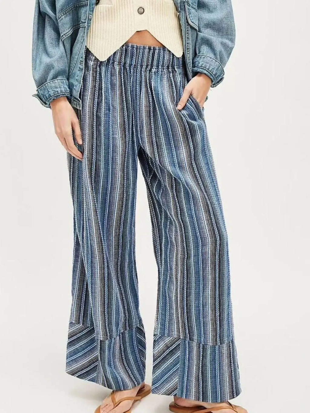 Striped Wide Leg Pants Blue Bazaare Mart Striped Wide Leg Pants