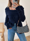 Textured Slit Front Long Sleeve Knit Top Navy Bazaare Mart Textured Slit Front Long Sleeve Knit Top