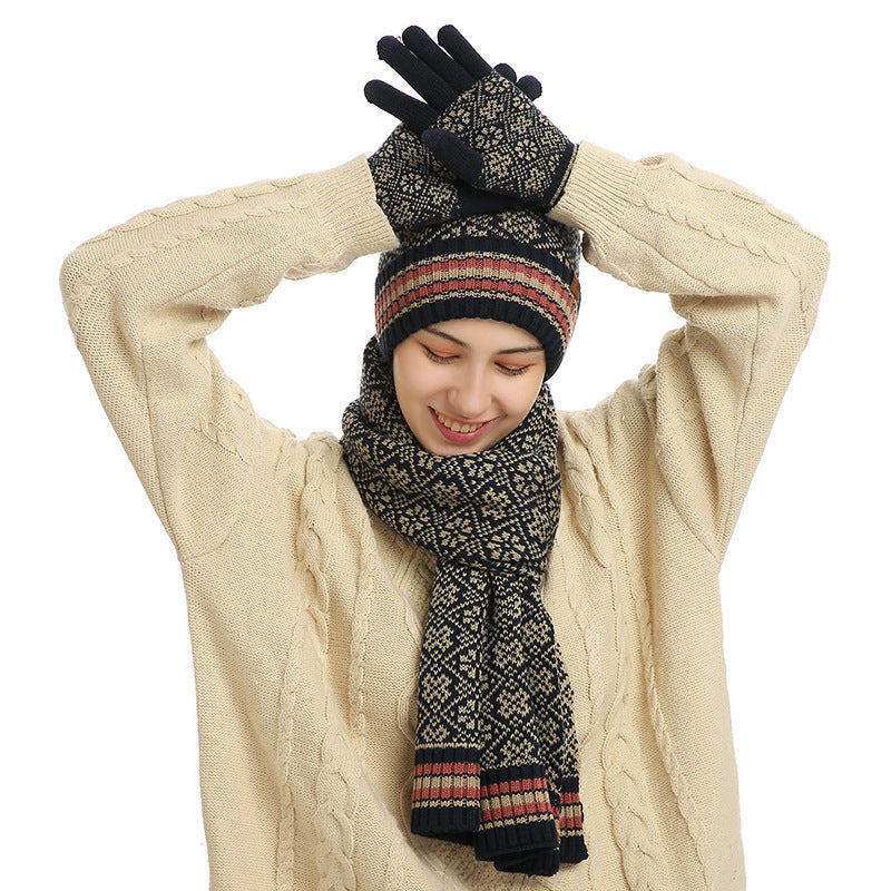 Three-piece Acrylic Knitted Wool Hat Scarf Gloves Set
