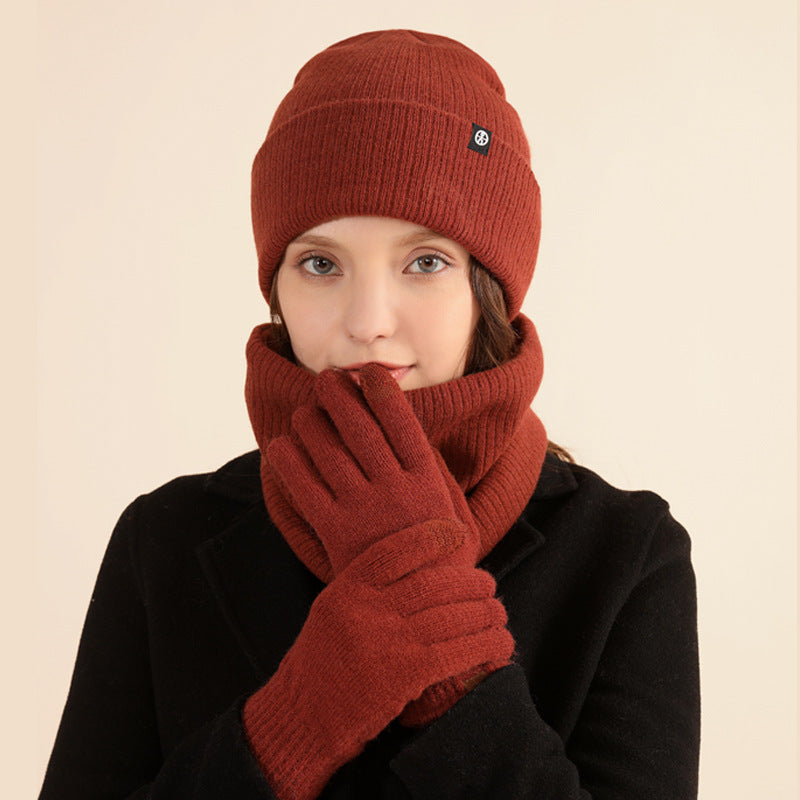 Three-piece Alpaca Fleece Hat Scarf Gloves Set