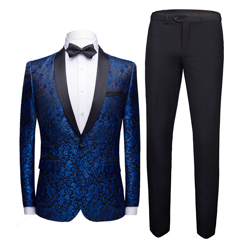 Blue and Black Floral Two-Tone Wedding Tuxedo