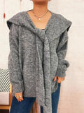 V-Neck Sailor Sweater Gray One Size Trendsi Ribbed Hem V-Neck Sweater with Shawl