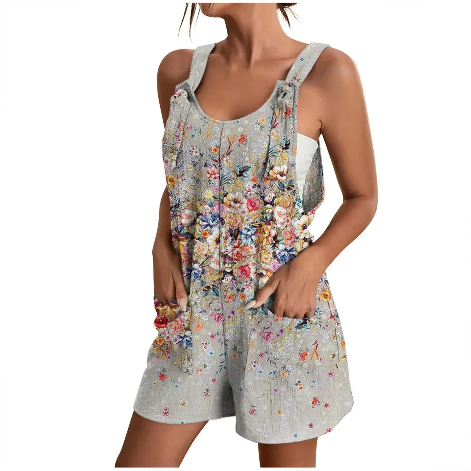 Women Gray Garden Overall Shorts