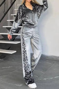 Velvet Leopard Zip Up Track Suit Gray Bazaare Mart Outfit