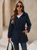 Waterproof Gathered Waist Hooded Jacket Navy Trendsi Navy Rain Jacket