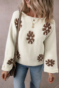 White Colorblock Floral Sweater White 42%Acrylic+30%Polyester+28%Polyamide Bazaare Mart Sweaters & Cardigans/Sweaters