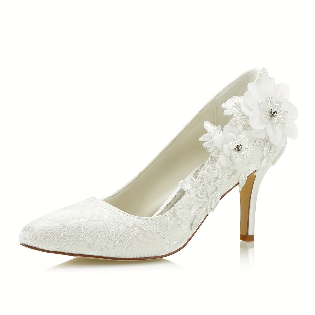 White Flower Wedding High Heels