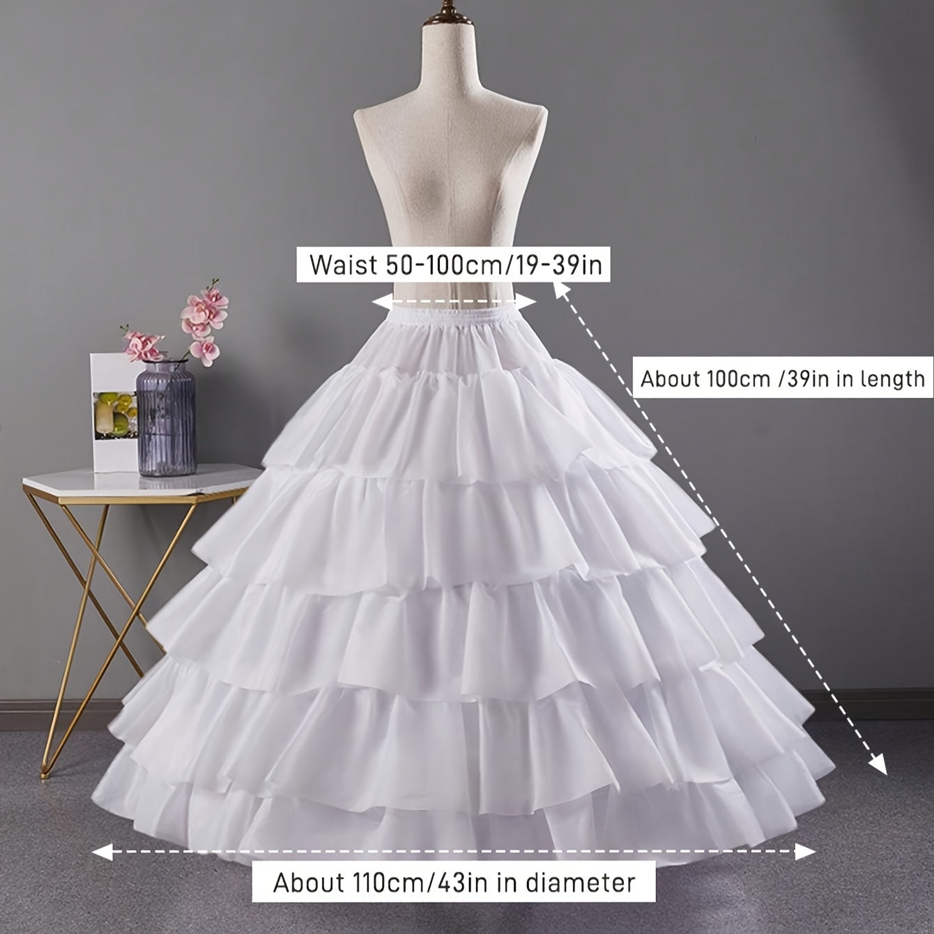 White Ruffled Tiered Five-Layer Flanged Petticoat