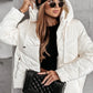 White Solid Quilted Hooded Zip Up Puffer Coat Bazaare Mart Outerwear/Jackets