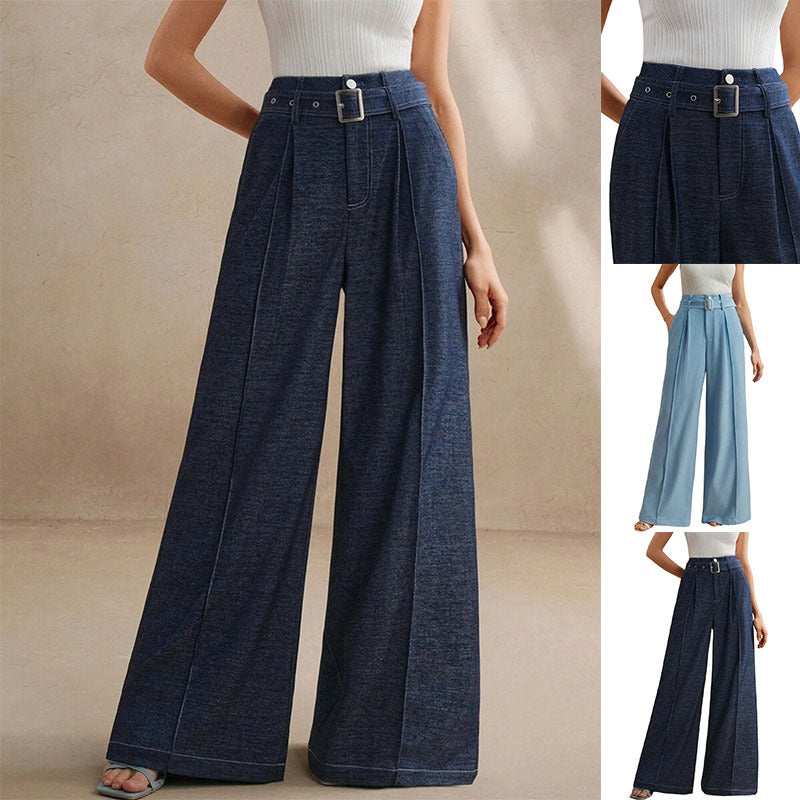 Wide-leg High Waist Double Belt Loop Jeans 