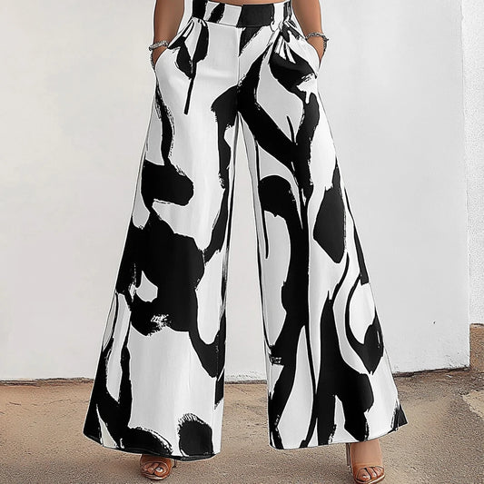 Wild B&W Graffiti Wide Leg Pants