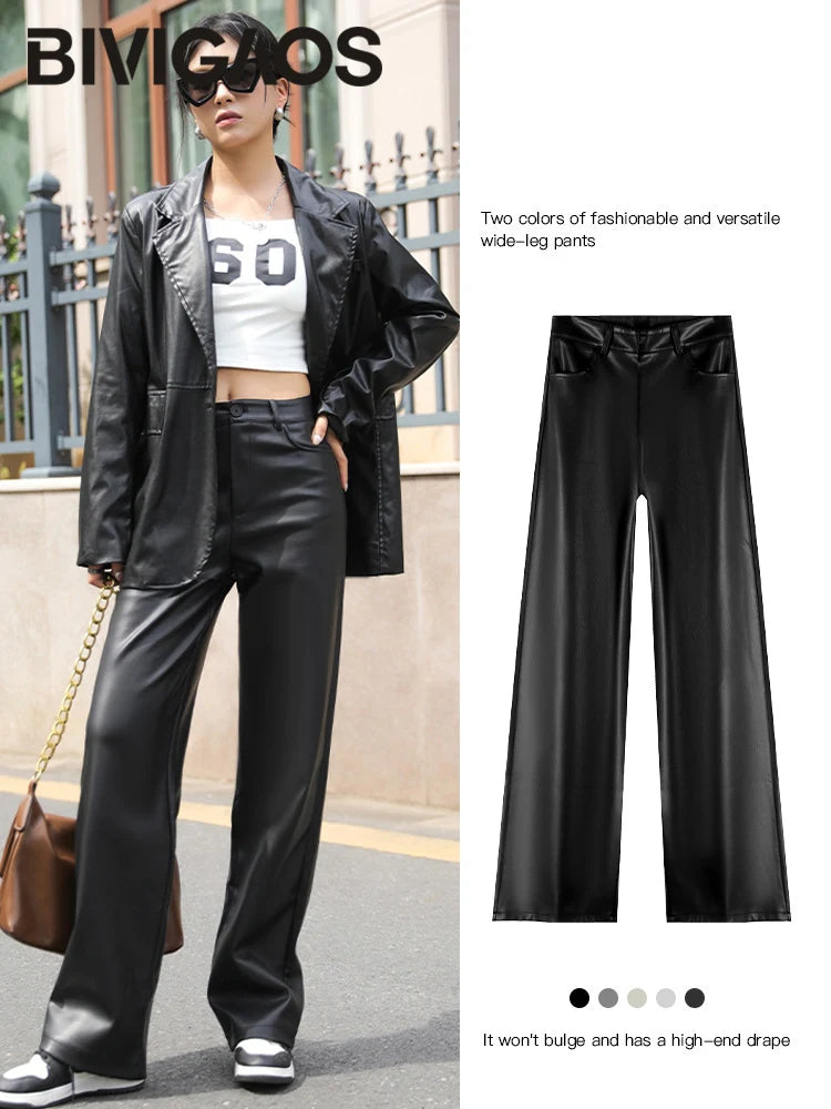 Winter Fleece PU Leather Wide Leg Pants Bazaare Mart Winter Fleece PU Leather Wide Leg Pants