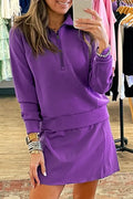 Wisteria Half Zip Sporty Pullover and Mini Skirt Outfit Wisteria 50%Polyester+45%Viscose+5%Elastane Shewin Two Piece Skirt Sets