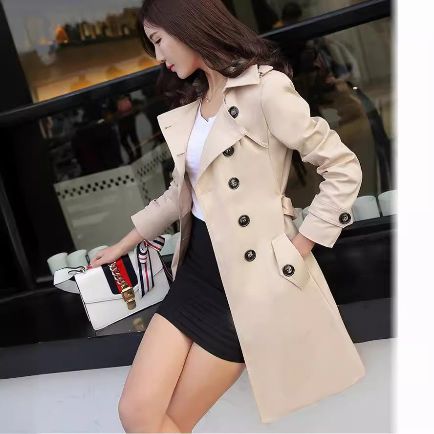 Beige High Fashion Double Breasted Trench Coat
