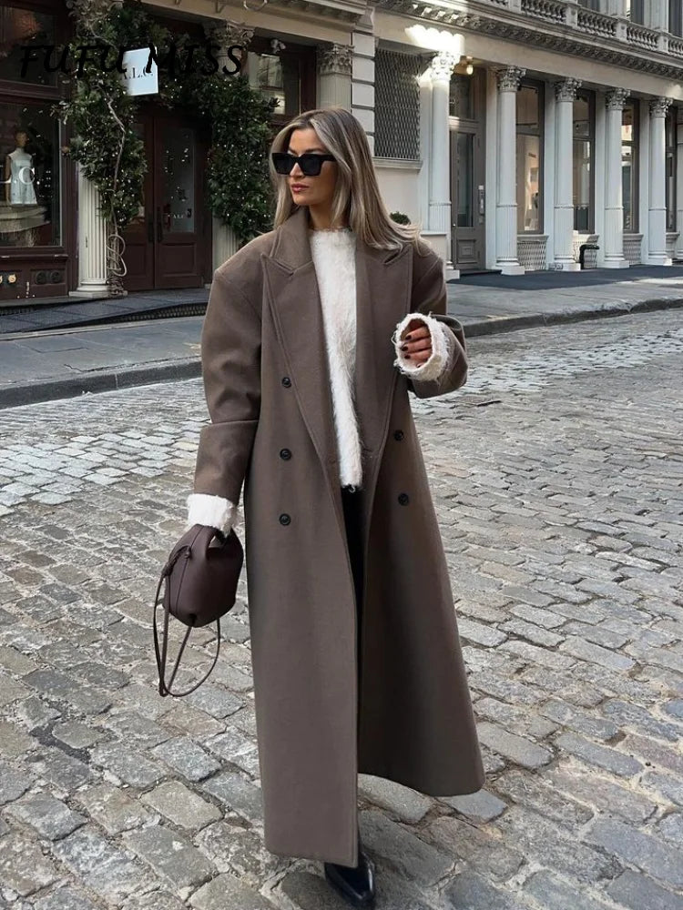 Women's Full Length Double Breasted Wool Coat