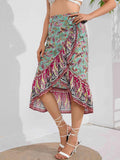 Wrap Around Ruffle Hem Midi Skirt Multicolor Bazaare Mart Wrap Ruffled Midi